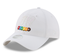 Load image into Gallery viewer, A white curved bill adjustable cap with the Kyle Busch M&amp;M Racing logo on the front.