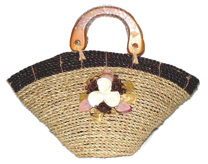 Bamboo Straw Bag with Wooden Handle