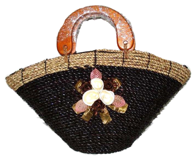 Bamboo Straw Bag with Wooden Handle