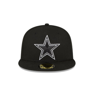 Dallas Cowboys New Era Men's Side Patch Super Bowl XXV11 59Fifty Black Hat with Black Star outlined in White