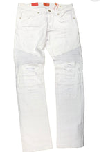 Load image into Gallery viewer, White Stretch Distressed Biker Jeans