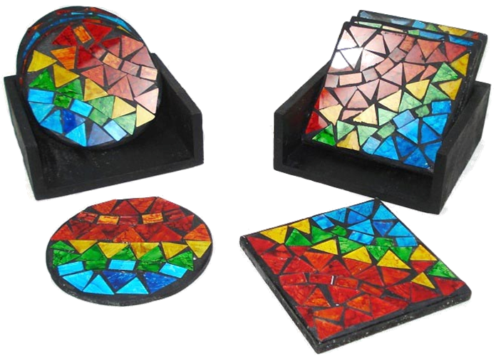 Set of 6 Rainbow Mosaic Coasters