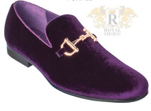 Load image into Gallery viewer, Velvet Slip On Smoker Shoe with Gold Buckle