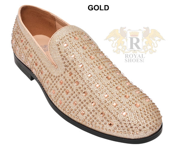 Embellished Studded Sparkling Slip On Smoker Shoe #LF8867 8867 8 / Gold Embellished Studded Sparkling Slip On Smoker Shoe #LF8867 8867 8 / Gold