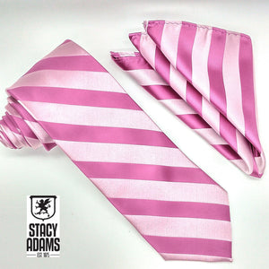 Two Toned Striped Tie and Hanky Set